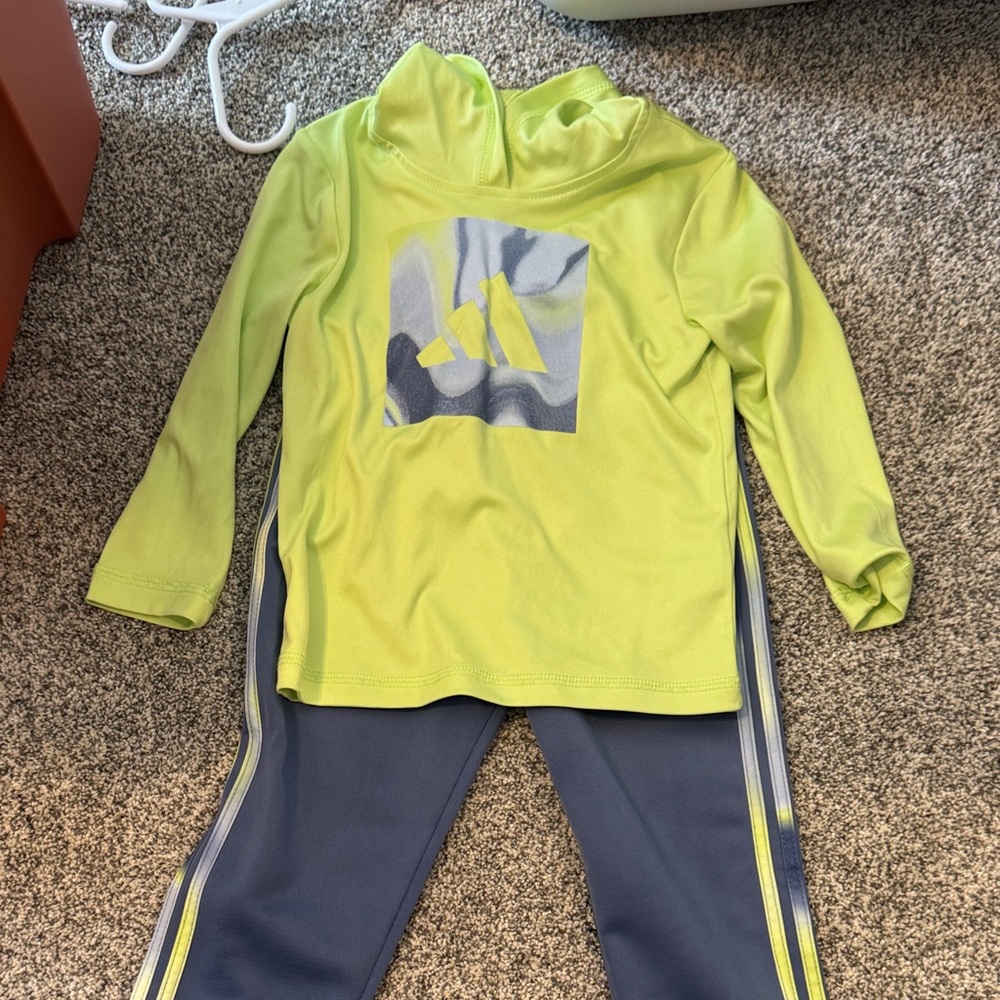 Adidas Neon Green Top and Navy Pants Set